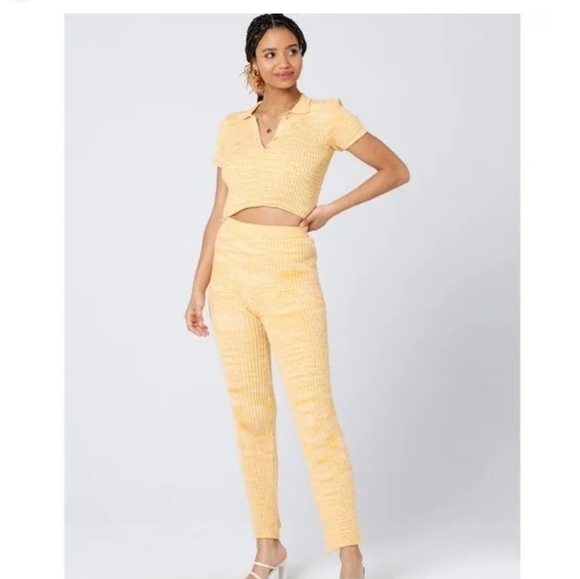 NWT L'SPACE Sammy Pants in Apricot  Ribbed Knit Straight Leg High Waist SZ SMALL - Picture 1 of 7